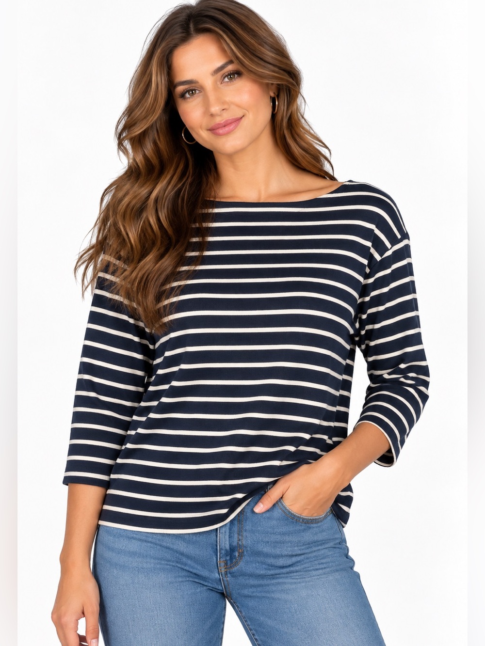 L.L.Bean Women’s Navy & Cream Striped Boatneck Top – Size 1X